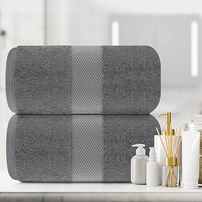 White Classic Luxury Soft Bath Sheet Towels - 650 GSM Cotton Luxury Bath Towels Extra Large 35x70 | Highly Absorbent and Quick Dry | Hotel Quality Extra Large Bath Towels Oversized, Dark Grey, 2 Pack
