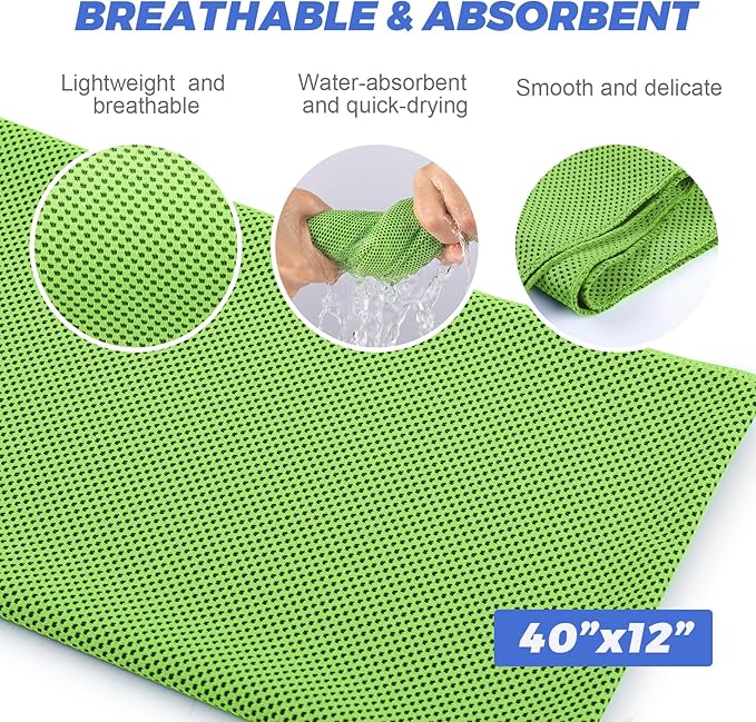 Cooling Towels for Neck and Face 10 Pack, 40x12’’ Soft Breathable Sweat Towels, Microfiber Sport Towel for Yoga, Gym, Workout, Running, Golf, Travel, Cooling Neck Wrap for Hot Weather