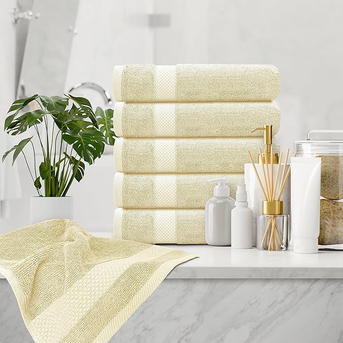 White Classic Luxury Hand Towels | Cotton Hotel spa Bathroom Towel | 16x30 | 6 Pack | Beige