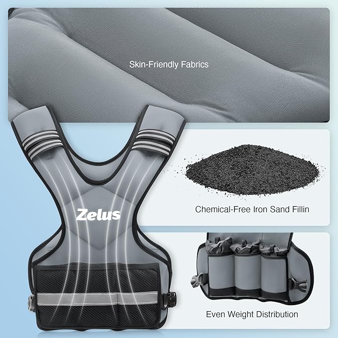 ZELUS Weighted Vest for Men and Women | 4-10lb/11-20lb/20-32lb Vest with 6 Ironsand Weights for Home Workouts | Adjustable Body Weight Vest Exercise Set for Cardio and Strength Training