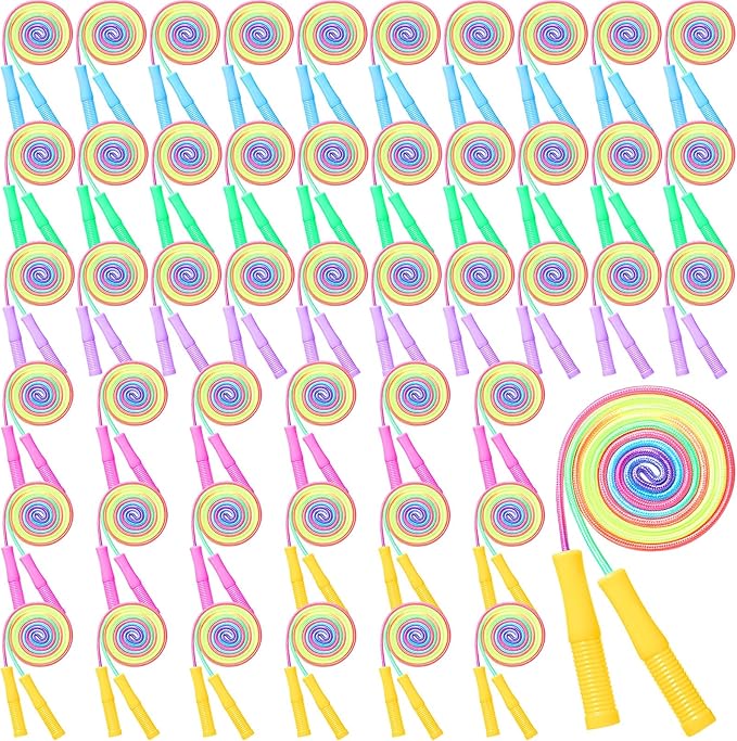 48 pcs Jump Rope Bulk for Kids 7.22 ft Adjustable Gradient Rainbow Color Skipping Rope Outdoor Exercise Fitness Equipment for Back to School Class Playground Activities Set