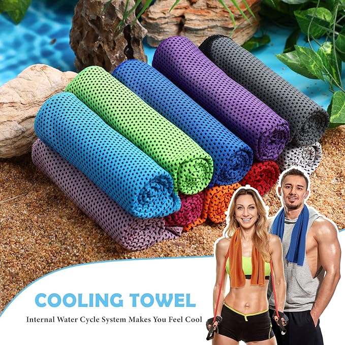 12 Pack 32 x 12 in Cooling Towels Bulk for Neck and Face Microfiber Ice Towel Sweat Towels Breathable Soft Chilly Towel Portable Cool Neck Rags for Yoga Sport Gym Workout Fitness