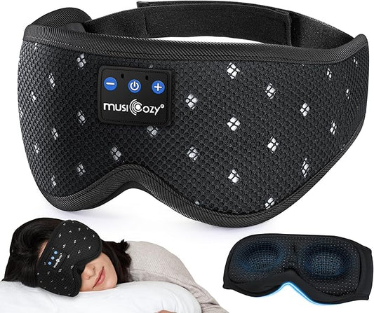 MUSICOZY Sleep Headphones Breathable Sleep Mask Bluetooth 5.4 Wireless Earphones Mask Sleeping Eyemask for Side Sleepers for Women Men Travel Meditation Gift (Mesh Black)