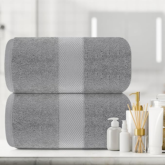 White Classic Luxury Soft Bath Sheet Towels - 650 GSM Cotton Luxury Bath Towels Extra Large 35x70 | Highly Absorbent and Quick Dry | Hotel Quality Extra Large Bath Towels Oversized, Light Grey, 2 Pack