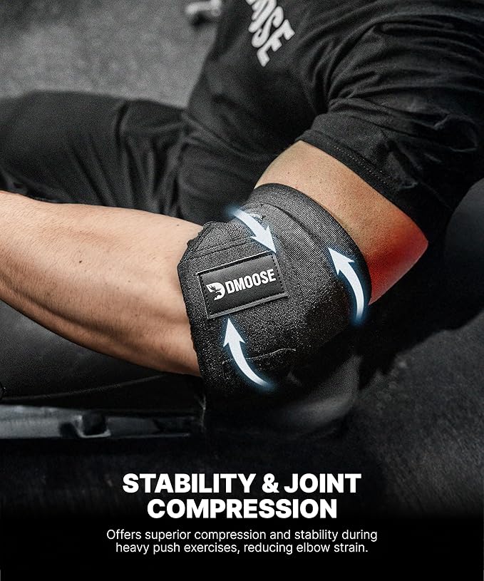 DMoose Fitness Elbow Wraps for Weightlifting (Pair) 40" Adjustable Brace for Joint Support, Pain Relief & Tendonitis - Elbow Straps for Weight Lifting, Bench Press & Gym Workouts, Band for Men & Women