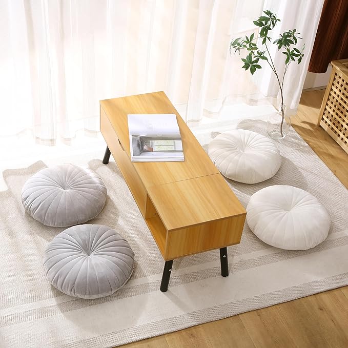 Floor Pillow Meditation Cushion Round Large Floor Pillows Seating for Adults, Velvet Thick Floor Cushions for Yoga Living Room Balcony Outdoor Tatami 18inch(Beige)