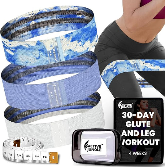 Premium Fabric Resistance Bands for Glutes & Legs – Set of 3 | Non-Slip, Elastic, Durable, Includes Travel Bag, Workout Guide & Digital Challenges
