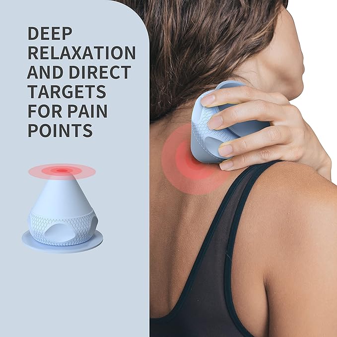 Mountable Self-Massage Ball Handfree with Suction Cup,Deep Tissue Back Sore Muscle Knot Massager,Myofascial Release,Manual Massage Balls, Foot Plantar Fasciitis, Back Stress Relief- Blue