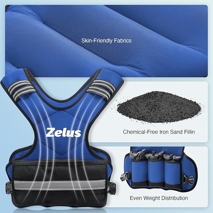 ZELUS Weighted Vest for Men and Women | 4-10lb/11-20lb/20-32lb Vest with 6 Ironsand Weights for Home Workouts | Adjustable Body Weight Vest Exercise Set for Cardio and Strength Training