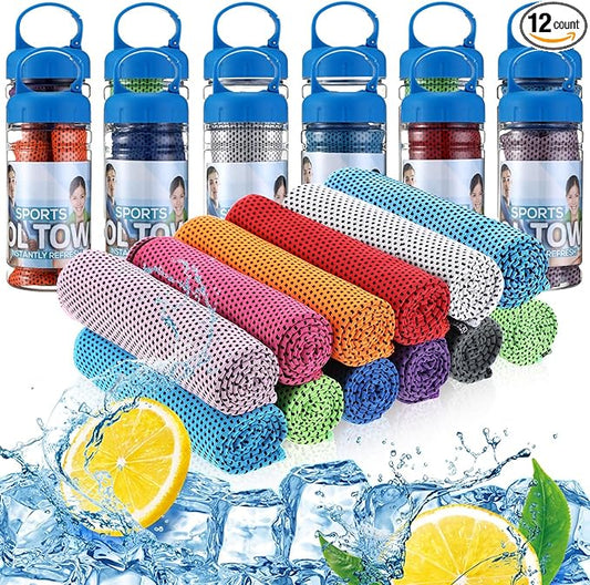 12 Pack 32 x 12 in Cooling Towels Bulk for Neck and Face Microfiber Ice Towel Sweat Towels Breathable Soft Chilly Towel Portable Cool Neck Rags for Yoga Sport Gym Workout Fitness