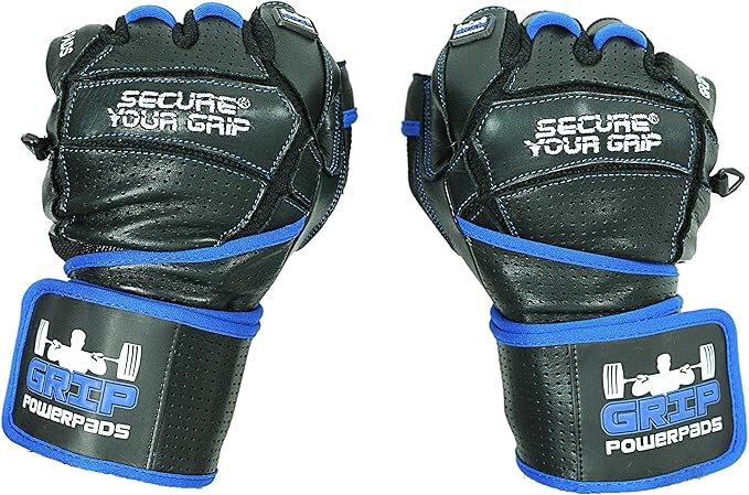 Elite Leather Gym Gloves with Built in 2" Wide Wrist Wraps Grip & Design for Weightlifting Power Lifting Bodybuilding & Strength Training Workout Exercises