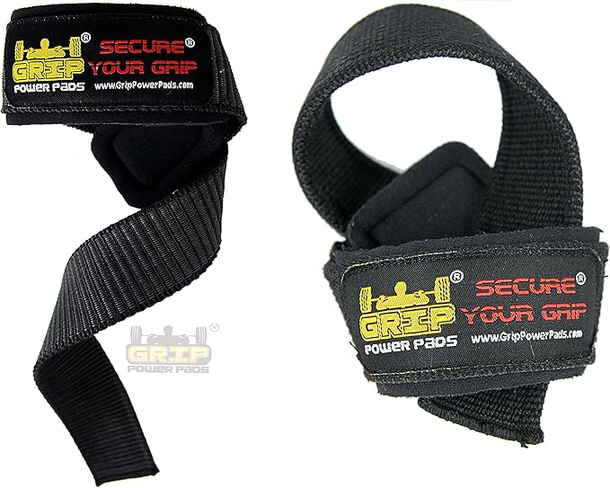 Heavy Duty Lifting Straps Neoprene Padded 1 Pair Wrist Wraps & Rubbery Grip Support Straps with Cotton Coated Rubber on One Side