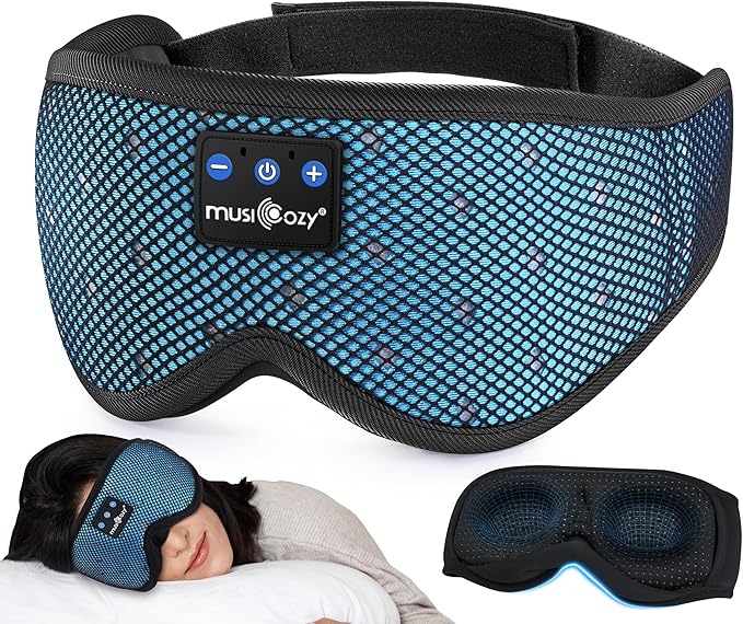 MUSICOZY Sleep Headphones Breathable Sleep Mask Bluetooth 5.4 Wireless Earphones Mask Sleeping Eyemask for Side Sleepers for Women Men Travel Meditation Gift (Mesh Blue)