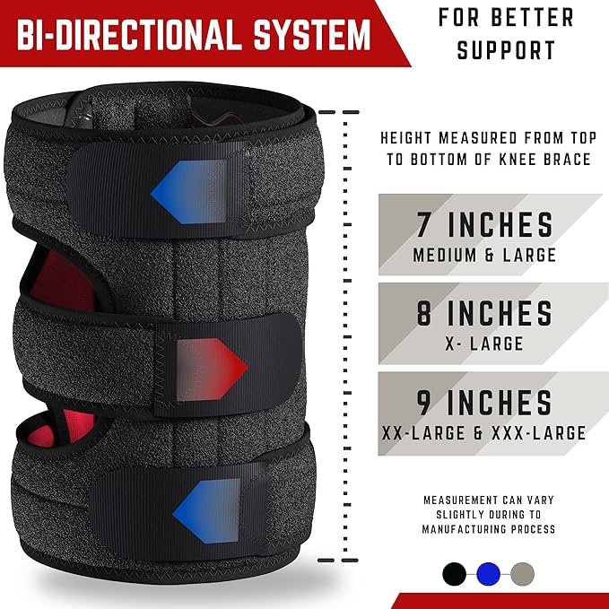 TechWare Pro Knee Brace Support - Knee Braces for Knee Pain. Relieves ACL, LCL, MCL, Meniscus Tear, Arthritis, Tendonitis Pain. Dual Stabilizers Non Slip Neoprene. Adjustable Bi-Directional Straps -5 Sizes