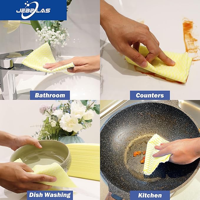JEBBLAS Reusable Cleaning Cloths Handi Wipes Reusable Cloths Dry Cleaning Cloths Dish Towel Dish Cloths Handy Cleaning Wipes,Pack of 100, Yellow