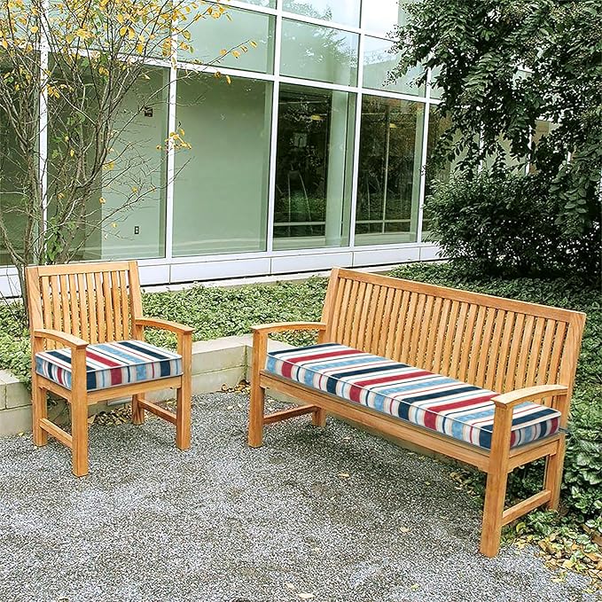 Outdoor Bench Cushion 45x18x3 Inch, Bench Furniture Cushion for Loveseat Sofa Couch Bench Garden Porch Glider, Stripe Red Blue