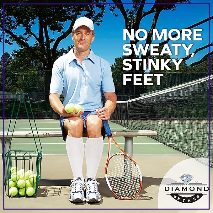 Diamond Star Men's 6 Pack Athletic Tube Socks Running Sports OVER THE CALF Full Cushioned Premium Soft Cotton Big and Tall