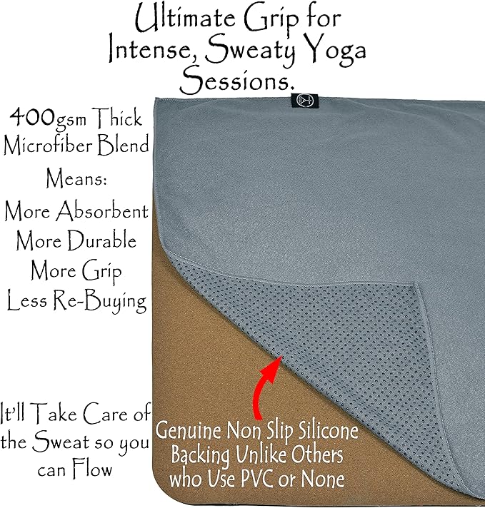 Tatago Hot Yoga Mat Towel Non Slip for Hot Yoga (72 inch) Our Hot Yoga Towel Non Slip Silicone Dabs & Absorbent Microfiber Blend Gives You More Grip As You Drip (Nube Gris-72, Standard - 72")
