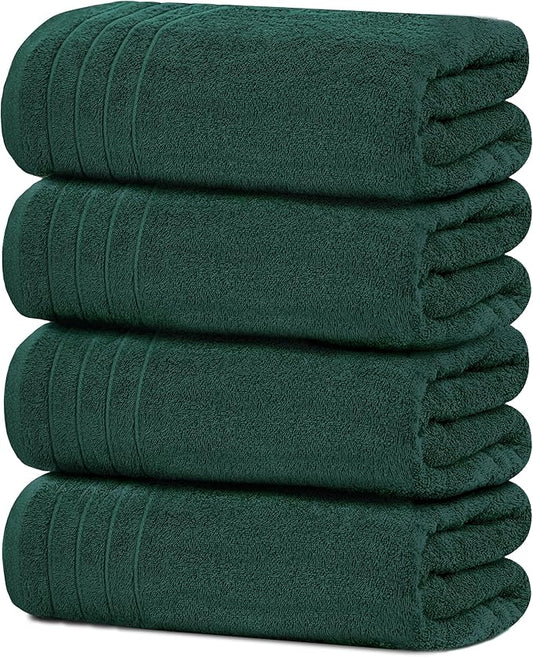 Tens Towels Pack of 4 Extra Large Bath Towels 30 x 60 Inches, 100% Cotton, Larger & Lighter Weight, Quicker to Dry, Super Soft and Absorbent, Perfect for Bathroom, Hunter Green