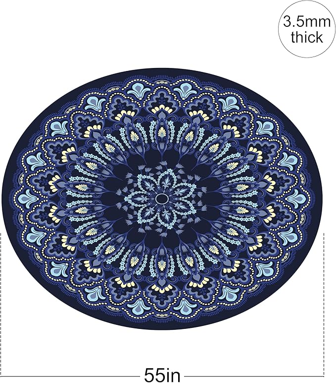 nuveti Large Meditation Mat Round Yoga Mat Pilates Yoga Mat 3.5mm Thick Natural Tree Rubber Base Non Slip, Extra Thick Grip. Thicker, Longer, and Wider for More Comfort and Support(55''x55'')
