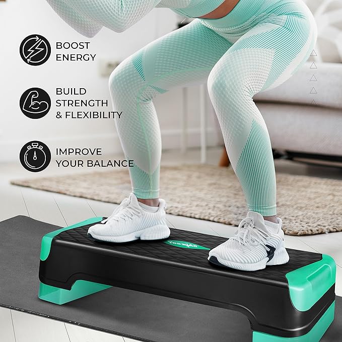 Yes4All 2-in-1 Adjustable Aerobic Step Platform Fitness Exercise Stepper with Rocker Balance Board Legs for Home Workout, Step Exercise & Balance Training