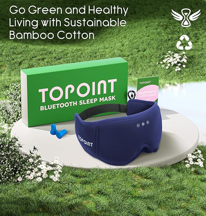 Sleep Mask with Headphones Bluetooth 5.4, TOPOINT 3D Eye Mask Blackout with Soft Bamboo Cotton for Side Sleepers Women Men, Sleep Headphones Earphones HD Speaker Microphone for Travel Meditation Gift
