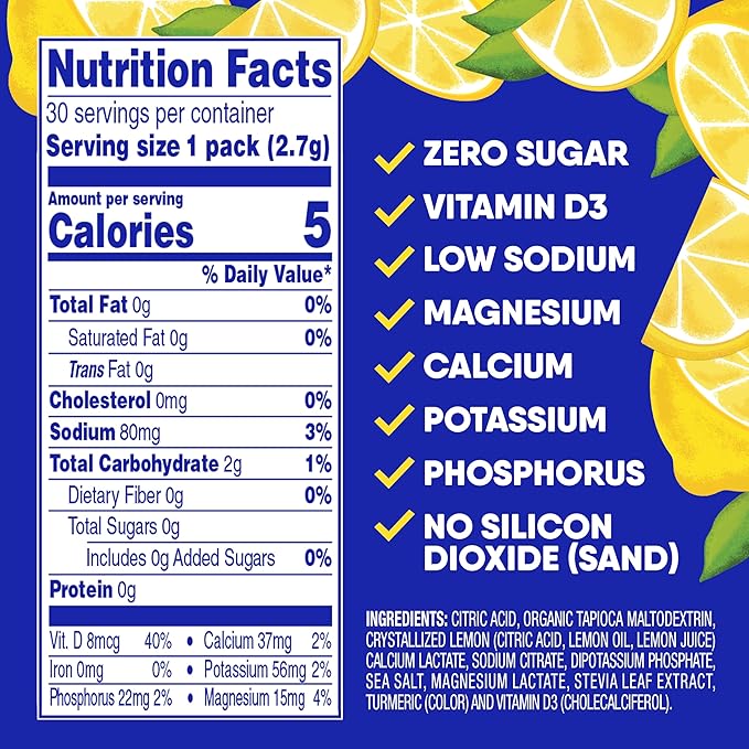 GoHydrate Instant Hydration Powder Packets - Low Sodium Electrolytes Drink Mix - Natural Hydration Support, Sugar Free Electrolyte Flavored Powder Drink with Vitamin D, 30 Packs, Lemonade