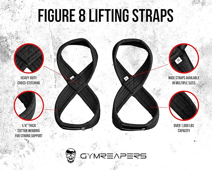 Gymreapers Figure 8 Lifting Straps For Deadlift, Powerlifting, Strongman, & Cross Training Strong Weightlifting Wrist Straps For Men, Women
