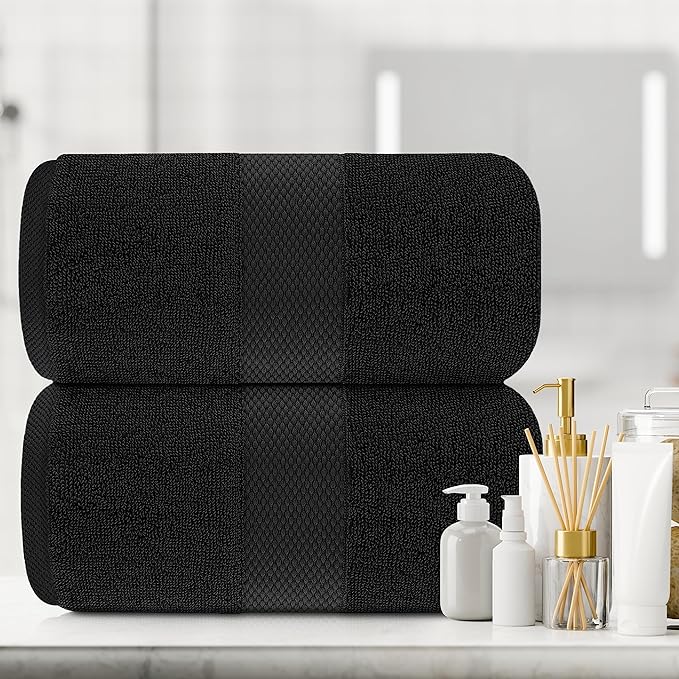 White Classic Luxury Soft Black Bath Sheet Towels - 650 GSM Cotton Luxury Bath Towels Extra Large 35x70 | Highly Absorbent and Quick Dry | Hotel Collection Extra Large Bath Towels Oversized, 2 Pack