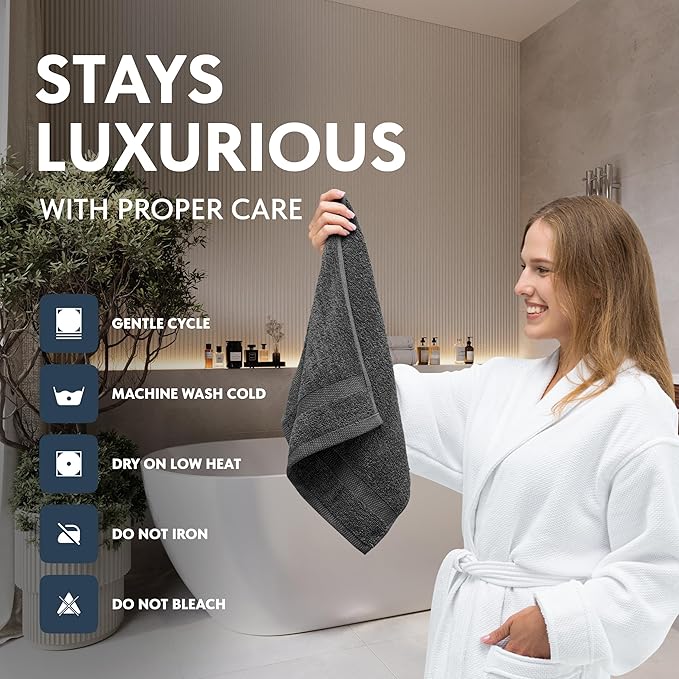 White Classic Luxury Hand Towels for Bathroom-Hotel-Spa-Kitchen-Set - Circlet Egyptian Cotton - 16x30 Inches - Set of 6, Charcoal Gray