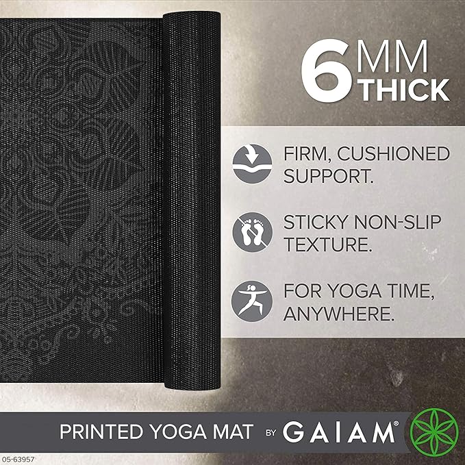 Gaiam Yoga Mat - Premium 6mm Print Extra Thick Non Slip Exercise & Fitness Mat for All Types of Yoga, Pilates & Floor Workouts (68"L x 24"W x 6mm Thick)