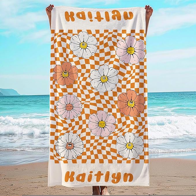 JML Personalized Beach Towel with Name, Custom Flower Beach Towel, Customized Microfiber Pool Towel, Quick Dry & Absorbent Swim Towel for Adult,Anniversary, Birthday, Summer Holiday,Vacation