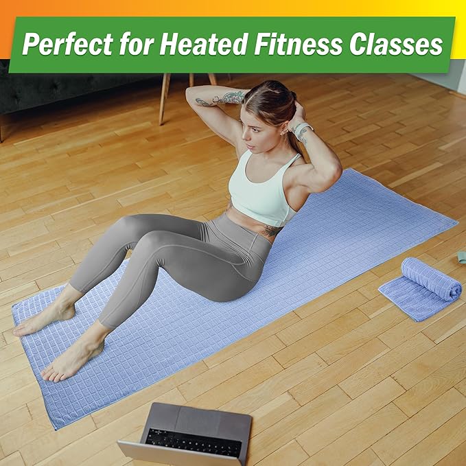 Wakeman Yoga Mat Towel and Gym Towel Set - 2-Piece Non Slip Set for Hot Yoga, Pilates, and Gym - 72” x 24” Sweat Absorbent and Quick Drying Blanket with Corner Pockets for Mats (Blue)