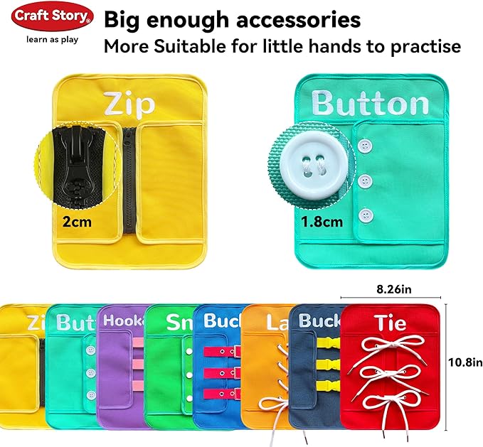 Craftstory Toddlers Montessori Toys Busy-Board for 3 4 5 Year Boy Girl Gifts Sensory Basic-Life-Kills Shoe-Tying Practice for Kids, Buckle Zip Lacing Travel Toy Birthday Gift