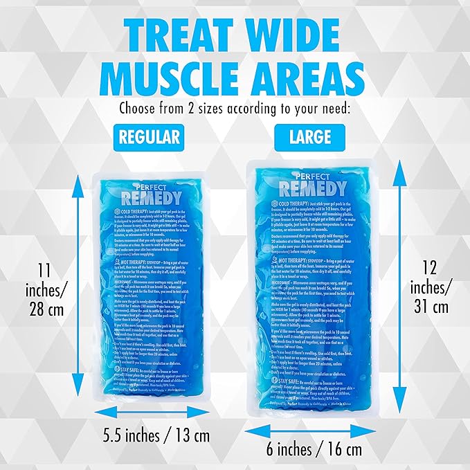 Perfect Remedy 2-Pack Gel Ice Packs for Injuries - Reusable, Soft & Flexible Hot & Cold Compress, Soothing Aid for Sprains, Strains, Soreness conditions, Alternative to Hot Water Bottles (Blue, Large)