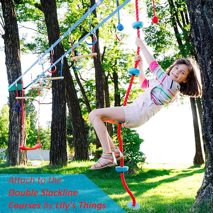 Lily's Things Climbing Rope for Kids | Ninja Warrior Accessories for Slackline Obstacle Course | Attach to Most Home Playground Equipment Sets | Ninja Slackline Accessories | 6Ft Long | 5 Foot Holds