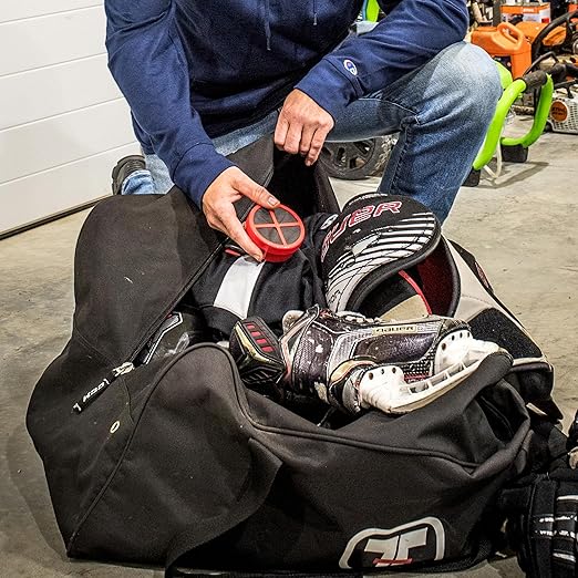 Equipment Deodorizer Pucks - Unscented Sports Equipment Deodorizer Fights Odor and Moisture, Odor Control for Skates, Shoes, Gym Bags, Sports Bags, Totes, Helmets and Gear - 2 Pack