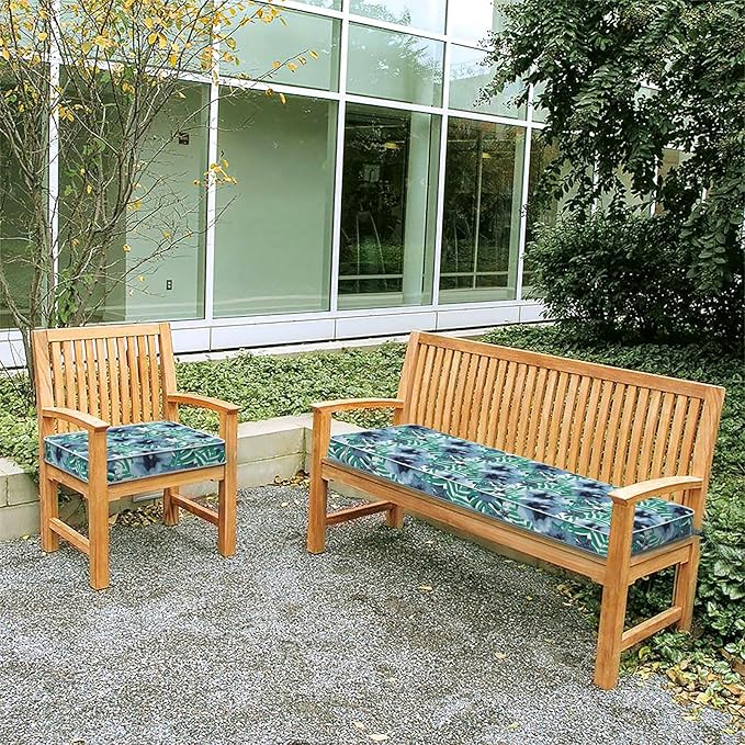 Outdoor Bench Cushion 45x18x3 Inch, Bench Furniture Cushion for Loveseat Sofa Couch Bench Garden Porch Glider, Blue Salmone Tropical