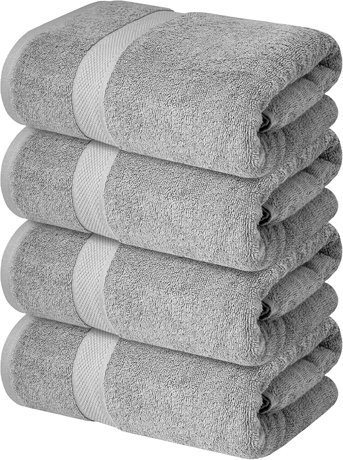 Infinitee Xclusives Luxury 100% Ring-Spun Cotton Bath Towels Set of 4 (27x54 inches) – Soft, Absorbent & Quick-Drying Towels for Bathroom, Gym, Spa & Hotel Use (Charming Grey, Bath Towels)