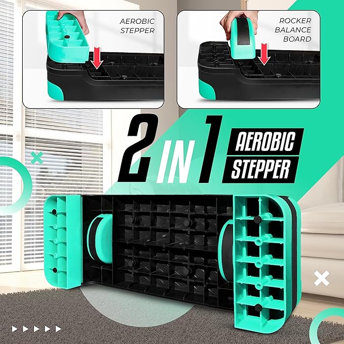Yes4All 2-in-1 Adjustable Aerobic Step Platform Fitness Exercise Stepper with Rocker Balance Board Legs for Home Workout, Step Exercise & Balance Training