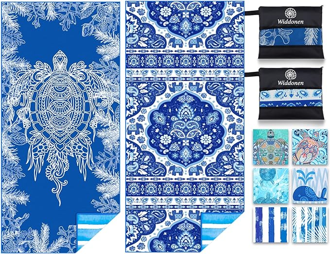 2 Pack Microfiber Lightweight Beach Towel Sand Free Quick Dry Absorbent Thin Compact Towels for Swimming Pool Camping Beach Accessories Large Easy Pack Travel Things for Vacation Essentials Gift