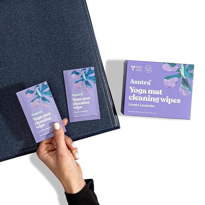 ASUTRA Yoga Mat Cleaning Wipes (Lovely Lavender), Individually Wrapped Wipes, 2 Boxes (30 Each) - No Slippery Residue, Deep-Cleansing for Fitness Gear & Gym Equipment