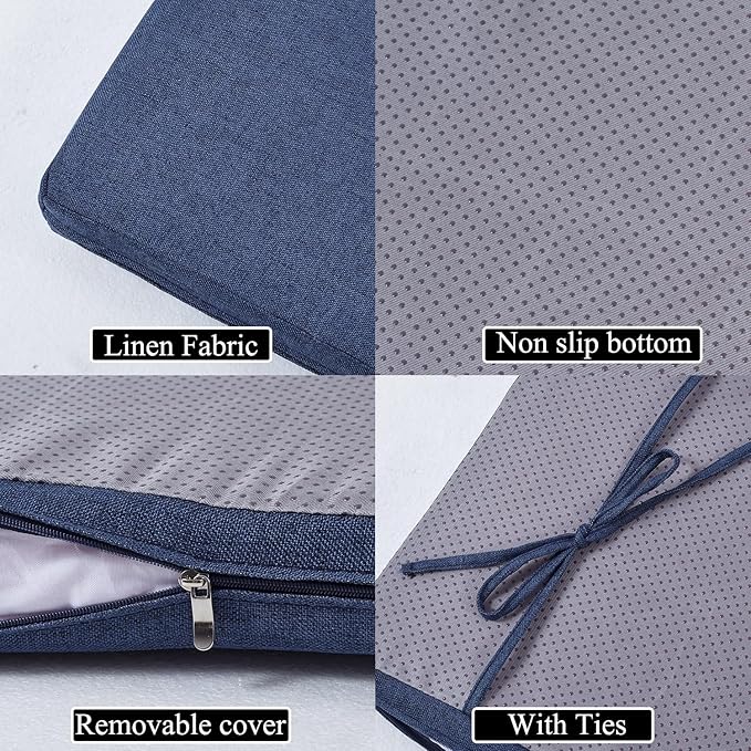 30 x 14 Inch Piano Bench Cushions for Indoor Furniture with Ties Non Slip Kitchen Dining Room Bench seat Cushion for Shoe Storage Ottoman Window Settee Pad,Navy Blue