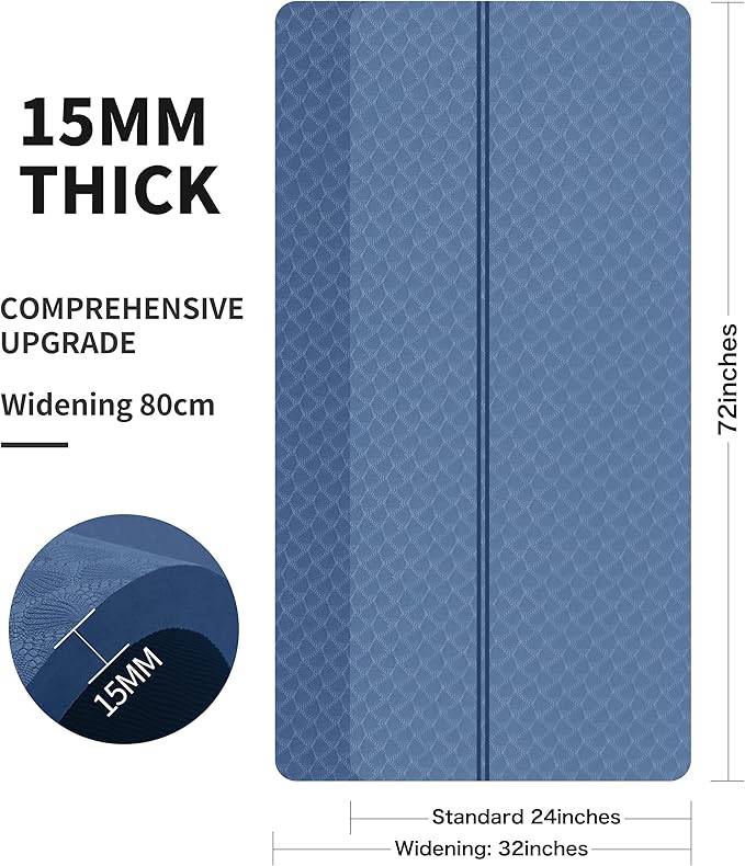 nuveti Large Exercise Mat - 15mm/20mm/30mm Thick Yoga Mat | Workout Mat for Fitness, Yoga, Pilates, Stretching & Floor Exercises for Women & Men with Free Carrying Bag