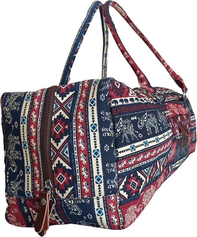 Kindfolk Yoga Mat Duffle Bag Patterned Canvas with Pocket and Zipper