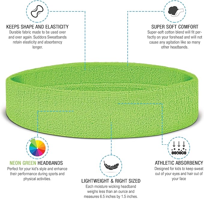 Suddora Sweatbands for Kids, Moisture Wicking 2 Wristbands and 1 Headband Set, Soft and Skin-Friendly Fabric, Moisture-Wicking Athletic Sweat Bands for Basketball, Baseball, Soccer