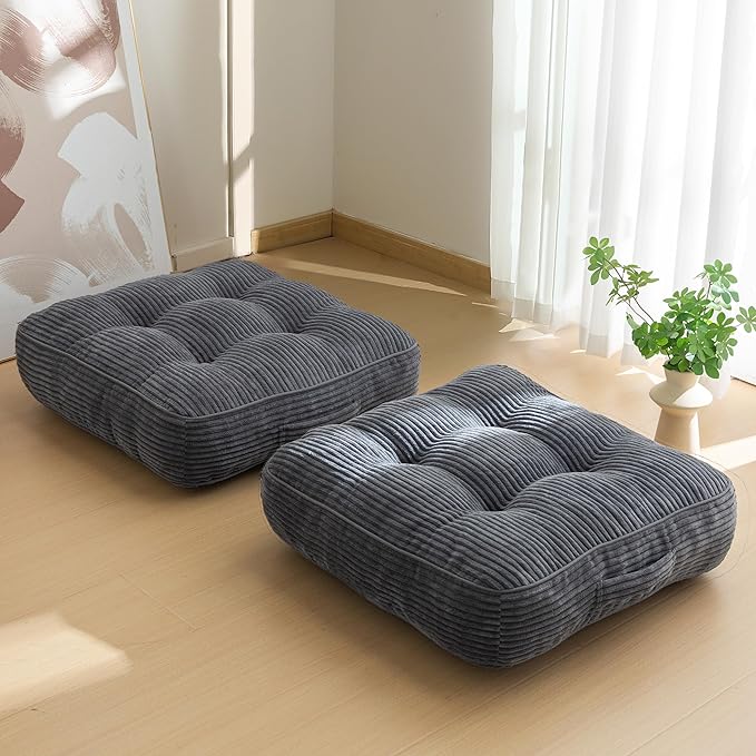 6" Washable Floor Pillow Cushion for Adults, Meditation Cushion Pillow, Large Square Floor Sitting, Removable Tufted Corduroy Cover, for Tatami Living Room or Yoga, 22x22 Inch, 2Pack, Machine Washable