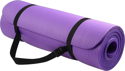 BalanceFrom 1-Inch Thick High-Density Exercise Yoga Mat, Non-Slip Workout Mat with Carry Strap for Men & Women, Ideal for Pilates, Stretching & Floor Exercises at Home or Gym, Multiple Color