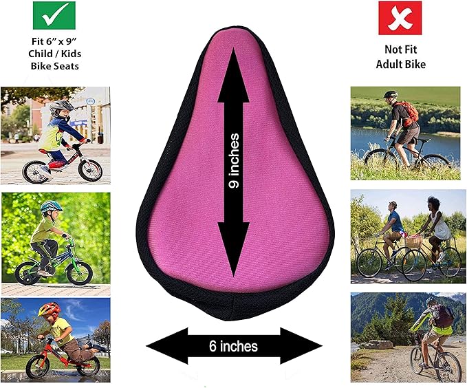 Kids Bike Gel Seat Cushion Cover, 8x5 inch Child Bike Seat Cover Premium Comfortable Small Bicycle Saddle Pad