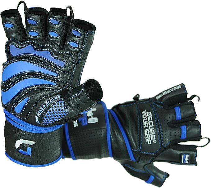 Elite Leather Gym Gloves with Built in 2" Wide Wrist Wraps Grip & Design for Weightlifting Power Lifting Bodybuilding & Strength Training Workout Exercises